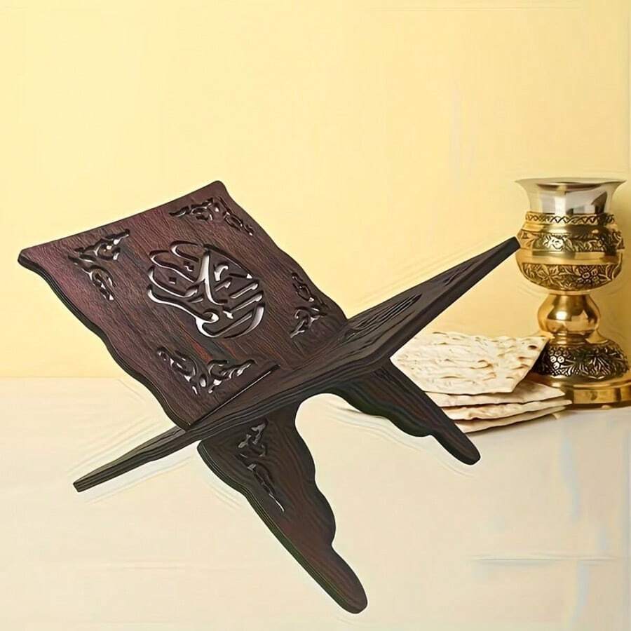 Kệ sách gỗ, giá để sách, giá trưng bày sách thánh, tạp chí, sách nấu ăn Hồi giáo có thể gấp gọn, quà tặng tôn giáo Hồi giáo - Cà phê nâu - Xem 1