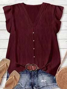 Camisa minimalista casual para mujer, adecuada para el verano - Burdeos - Ver 1