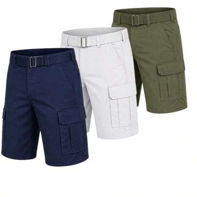 Men's Cotton Stretch Twill Cargo Shorts With Belt (3-Pack)  Regular Fit    Belted