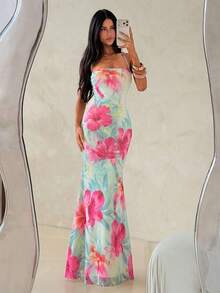 Vestido con estampado floral elegante y espalda descubierta para mujer - Multicolor - Ver 7
