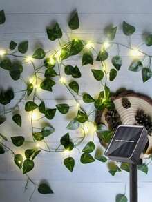 1pc Solar Powered Ivy Decorative Light String, 20/50/100 LED Fairy Lights, 393.7in/196.85in/39.37in Outdoor Artificial Ivy Lights, Suitable For Wedding, Party, Wall Decor, Hotel, Birthday, Solar Powered - Yellow - View 5