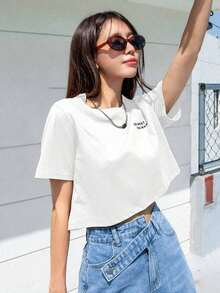 Y2K Style,  Style, The Newest Of 2026, Cute Style, Casual Style. Summer Cropped T-Shirt With Slogan Graphic: DO WHAT YOU WANT 180g (S-XXXL) - 白色 - 查看 3