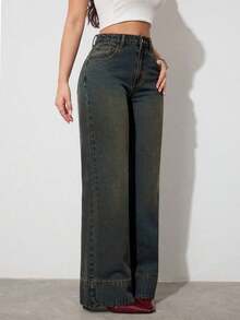 Tall Jeans de tiro alto, de pierna ancha y holgados, con bolsillos, versátiles, para uso casual en verano y primavera, elegantes para bodas y el Día de San Valentín - Azul - Ver 3