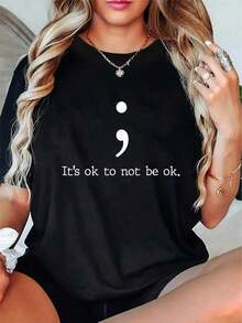 Mental Health Awareness T-Shirts, Gift T-Shirt With Comma Dot Slogan, Short Sleeve T-Shirt, Graphic T-Shirt For Men And Women, Casual Tops - 白色 - 查看 1