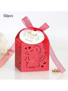 25pcs/50pcs Per Pack Elephant Candy Gift Small Square Box, Birthday Party Chocolate Packaging Box 5*5*8cm, Includes Ribbon And Thank You Tag, Suitable For Christening, Holiday Gifts Packaging And Decoration - Multicolor - View 12