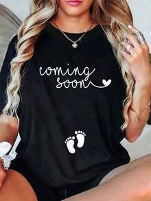 1 Casual Cotton Maternity T-Shirt - Maternity Announcement T-Shirt - Comfortable Printed Cotton Clothing For Women 180g 100% Cotton - 黑色 - 查看 6