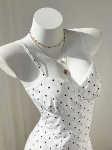 Vestido mini ajustado de línea A, sexy, con camisola de lunares - Blanco - Ver 3