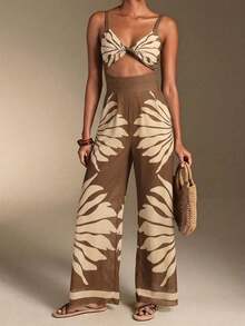 Swim Oasis Traje de baño de una pieza con camisola de patchwork de colores y pantalones de pierna ancha, adecuado para vacaciones en la playa, fiestas en la piscina y fiestas en la playa - Marrón - Ver 7