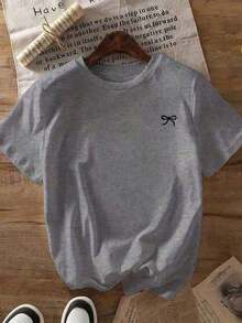 Summer Clothes 2026 Summer Shirt 2026 Loose Short Sleeve Dolman Style T-Shirt With Bow Print Loose And Comfortable Summer Tops Loose And Comfortable Summer Tops - High Quality And Breathable - 淺灰色 - 查看 2
