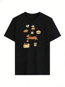 Cute And Relaxed Print Short-Sleeve T-Shirt, Fashionable Short-Sleeve T-Shirt For Spring And Summer 2026, Made In Mexico, 180 Grams. Cartoon Print, Couple Design, Suitable For Indoor Or Outdoor Wear. Crew Neck, Unisex, Ideal For Office And Leisure. One-Piece Pack. - BK-P631577SLNDXZGY444 - 查看 2
