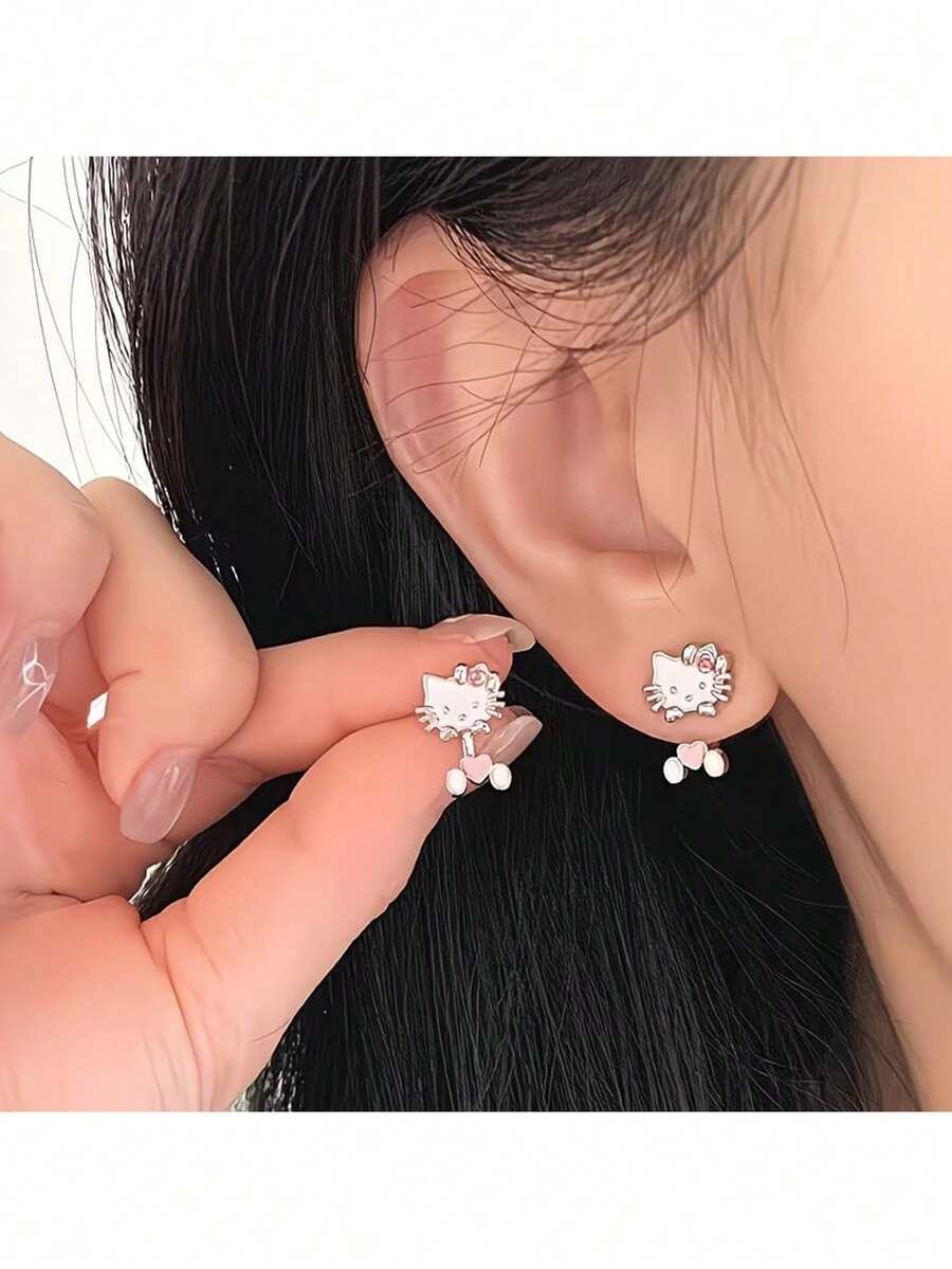 SANRIO Bộ 2 chiếc, bông tai mùa thu thời trang và đa năng với thiết kế hoạt hình Hello Kitty dễ thương, hoàn hảo cho một diện mạo nào đó. - Nhiều màu - Xem 1