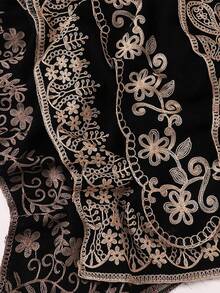 FADZOYLE 1pc Flower Paisley Embroidered Chiffon Hijab Black Muslim Women Scarf With Detailed Embroidery Soft Lightweight Shawl Wrap For Gift Daily Party Prayer Abaya Matching Accessories - Multicolor - View 12