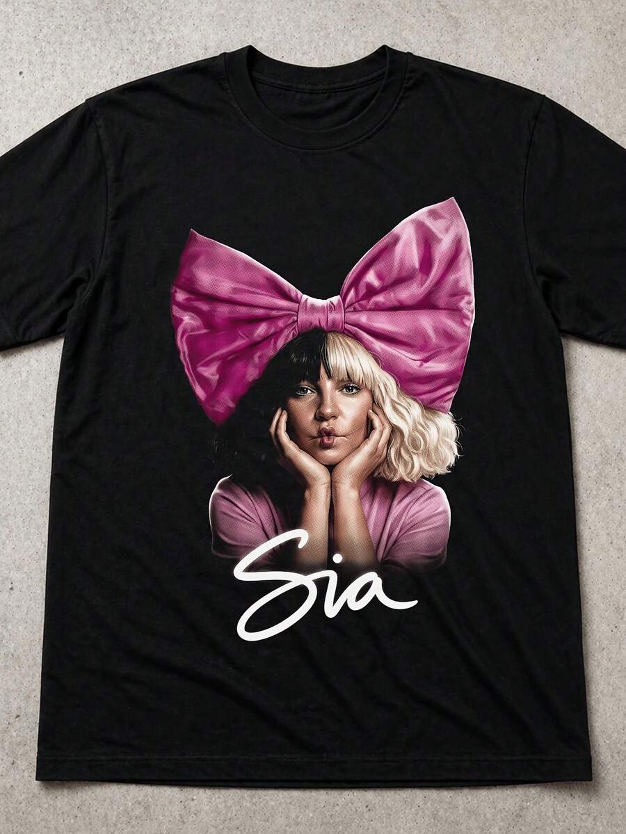 Sia T Shirt Icic Bow Portrait Pop Singer Graphic Tee Gift - Black - View 1