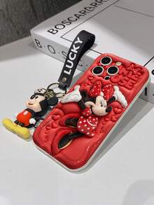 Disney Mickey Mouse Clubhouse Phone Case : 3D Fluffy Pattern Border Protector Phone Soft Phone Case With A Free Cute Mickey Bracelet Chain Lanyard, Mickey, Minnie, Goofy, Donald Duck, Daisy Duck, Pluto, For Apple 17 Promax 17 Pro 16 15 14 13 12 11 Pro Max XS Max X XR Soft Cover Summer Phone Case - 白色 - 查看 7