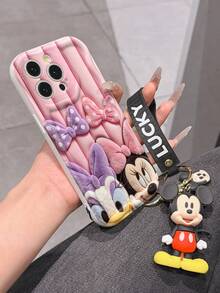 Disney Mickey Mouse Clubhouse Phone Case : 3D Fluffy Pattern Border Protector Phone Soft Phone Case With A Free Cute Mickey Bracelet Chain Lanyard, Mickey, Minnie, Goofy, Donald Duck, Daisy Duck, Pluto, For Apple 17 Promax 17 Pro 16 15 14 13 12 11 Pro Max XS Max X XR Soft Cover Summer Phone Case - trắng - Xem 6