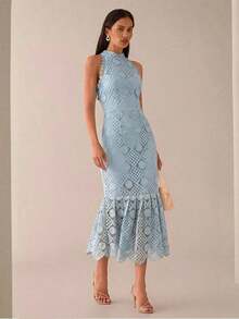 Vestido elegante sin mangas con cintura ceñida para mujer - Azul - Ver 5
