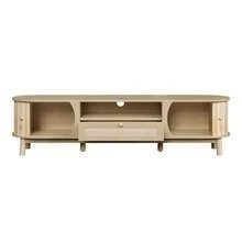 Mueble para TV con puertas y cajones. Mueble de ratán para TV, puertas de madera maciza, solución de almacenamiento de estilo rústico – panel frontal bajo. - Color natural - Ver 7