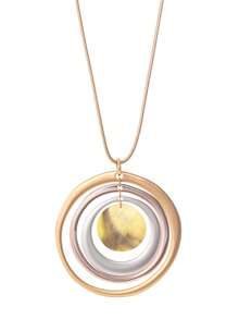 TopHanqi European And American Style Contrast Color Multi-Layer Metal Hoop Shell Pendant Necklace, Long Copper Snake Bone Chain, Fashionable Personalized Accessories For Women - Multicolor - View 7