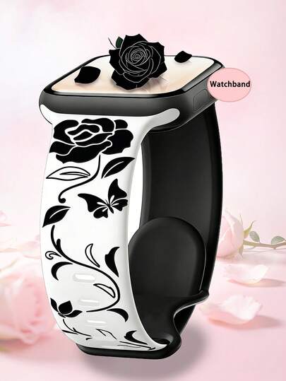 1 pieza Correa de silicona suave con diseño floral tallado, compatible con relojes de 40mm, 42mm, 41mm, 38mm, 44mm, 45mm, 46mm, 49mm, adecuada para hombres y mujeres, compatible con IWatch Series 11 10 9 8 7 6 5 4 Ultra 3/2/1 SE3/2/1