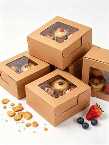 4pcs/8pcs/24pcs White Cardboard Cookie Boxes With Window, Simple Minimalist Packaging For Baked Goods, Cookies, Pastries, Portable And Dust-Proof - View 7