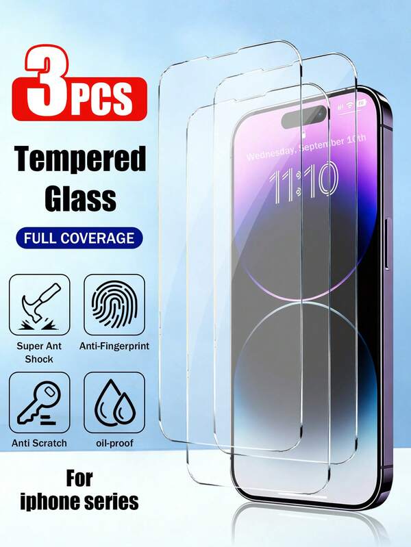 Bộ 3 miếng dán màn hình cường lực trong suốt, tương thích với Apple dòng 17 inch, bề mặt bóng mịn, độ cứng 9H, chống trầy xước, lắp đặt không bọt khí, tương thích với ốp lưng điện thoại, phù hợp với các dòng 11/12/13/14/15/16/17 Pro Max, phim bảo vệ trong suốt độ nét cao, phụ kiện điện thoại.
