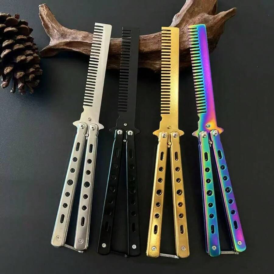 可折叠蝴蝶梳,户外训练工具,便携耐用设计,速度挑战游戏技能练习器材,露营背包必备,防滑手柄,小巧旅行配件,适合成人和青少年,派对活动 - 彩色 - 查看 1