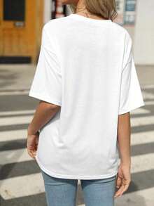 Envío gratis, entrega local enéxico, entrega en 4 días. Camiseta con estampado de cerezas y letras, cuello redondo, manga corta, estilo casual, adecuada para mujeres en primavera y verano. - Blanco - Ver 2