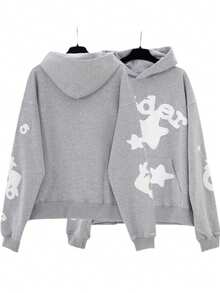 Autumn/Winter Y2K Street Style Star Print Hooded Sweatshirt, Casual And Stylish Pullover, Hooded Sweatshirt - 灰色 - 查看 1