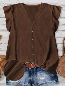 Camisa minimalista casual para mujer, adecuada para el verano - Marrón - Ver 1