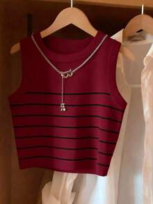 Camiseta de tirantes casual y versátil con cuello redondo y rayas para mujer - Multicolor 8 - Ver 3