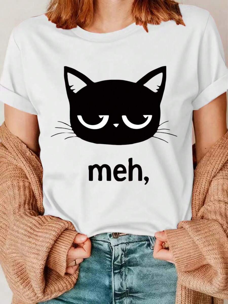 Plus Size, Plus Size Plus Size Casual Fashion Printed T-Shirt Women's Fashion Base Shirt Daily Outings Suitable Personality All Seasons Casual Wear Short Sleeve T-Shirt Multiple Colors Available - 白色 - 查看 1