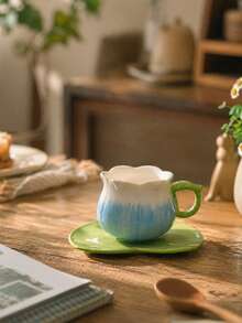 1 Set Delicate Gradient Lily Of The Valley Ceramic Coffee Cup & Saucer, Afternoon Tea - Multicolor - View 9
