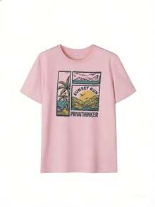 Retro Summer Style Short Sleeve T-Shirt, Fashionable Short Sleeve T-Shirt For Spring And Summer 2026, Made In Mexico, 180 Grams. Cartoon Print, Couple Design, Suitable For Indoor Or Outdoor Wear. Crew Neck, Unisex, Ideal For Office And Leisure. One-Piece Pack. - PK-P631577SLNDXZGY452 - 查看 2