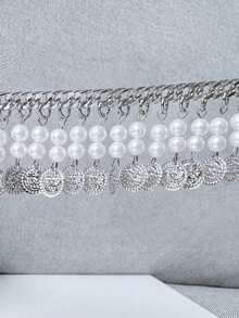1pc Bohemian Style Exaggerated Beaded Vintage Coin Anklet, Suitable For Beach Holiday Wear - Silver - View 3
