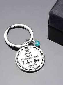 1 pieza Llavero de acero inoxidable con etiqueta redonda de 28MM "Para mi hija/hijo" con cristales rosas y azules - Multicolor - Ver 6