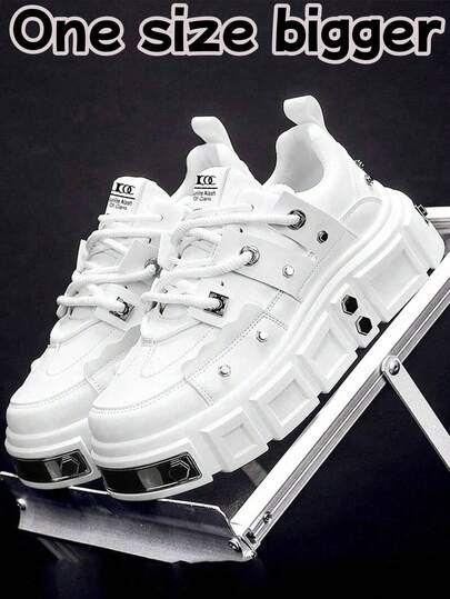 (Runs Large, Size Up One) Unisex Shoes High-End Cyberpunk Metal Buckle Sneakers, New Sexy Nightclub Stage Fashion Decorative High Heel/Platform Flat Casual Shoes, Retro Chunky Sneakers, Original Sturdy Design Running Shoes For All Seasons, Punk/British Style Suitable For Brand Men Shoes (Multiple Colors Available)