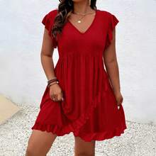 New Summer Women's Dress With Jacquard Ruffle Sleeves And Elegant V-Neck Design - White - View 2