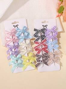 12pcs Y2K Style Mini Solid Color Polka Dot Bow Hair Clips, Suitable For Girls With Bangs And Braids - Multicolor - View 6