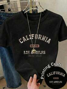 Nueva llegada 2026: camiseta de manga corta con cuello redondo para mujer. Hecho de 100% algodón puro con un corte holgado. Diseño casual y versátil con estampados, una prenda esencial en el armario. Perfecto para el transporte diario, citas informales y moda urbana. - Negro - Ver 10