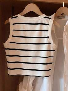 Camiseta de tirantes casual y versátil con cuello redondo y rayas para mujer - Multicolor 7 - Ver 2