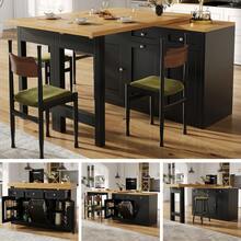 Extendable Bar Table With Storage, Folding Dining Table With Drawer And Snack Shelf, Sliding Bin Holder (Bin Not Included), Space-Saving Design Ideal For Small Apartments And Kitchens, Black - 查看 3