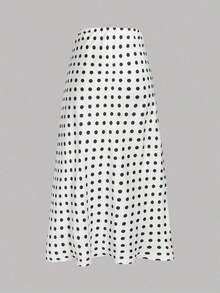 Falda de estilo vacacional elegante y retro con estampado de lunares para mujeres, otoño, invierno - Blanco - Ver 2