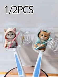 Portable Toothbrush Head Cover With Cute Blue And Pink Cat Pattern, Storage Box, Toothbrush Protective Sleeve, Essential Bathroom Accessory For Home, Business Travel, Daily Use And Outdoor Trips, Portable Toothbrush Storage Box And Travel Dust-Proof Toothbrush Head Cover, Protect Your Oral Health. Perfect Gift For Lovers, Friends, Family, Teachers, Travel Enthusiasts, Essential For Home And Dorm - Multicolor - View 5