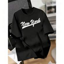 Short-Sleeved Crew Neck T-Shirts. Single Garment, Not A 3-Piece Set. 1 Piece/Set Of Short-Sleeved T-Shirts Suitable For Streetwear. Oversized Crew Neck Top For Daily Outings, Camping, Concerts, Hip-Hop, Rock, And Rap Events. Features An American Attitude Letter Graphic Print, Simple And Classic Style, Perfect For Summer And Versatile Wear For Women. - 黑色 - 查看 2