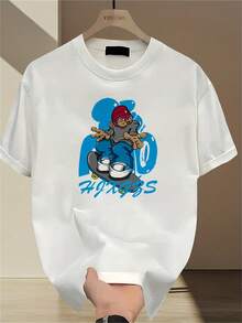 Camiseta de manga corta para hombre, de tejido grueso, con estampado moderno, informal, deportiva, para actividades al aire libre, holgada, versátil y transpirable. - Blanco - Ver 6