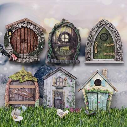 Set de 6 piezas de Puertas Miniatura de Cuento de Hadas del Bosque, Decoración de Casa de Hadas Micro para Jardín y Paisaje del Patio