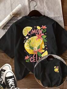 Casual Short-Sleeved T-Shirt With A Round Neck And Graphic Design, Perfect For Summer And Spring, Designed For Plus-Size Women. - Black - View 7