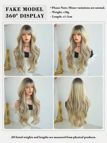 7JHH WIGS Extra Long Body Wave Ombre Blonde Wig For Women 32 Inch Wavy Curly Wig With Bangs Dark Roots, Natural Looking Fluffy Synthetic Heat Resistant Fiber Hair Wig For Daily Wear, Music Festival Party Use - 漸變金色 - 查看 5