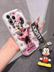 Disney Mickey Mouse Clubhouse Phone Case : 3D Fluffy Pattern Border Protector Phone Soft Phone Case With A Free Cute Mickey Bracelet Chain Lanyard, Mickey, Minnie, Goofy, Donald Duck, Daisy Duck, Pluto, For Apple 17 Promax 17 Pro 16 15 14 13 12 11 Pro Max XS Max X XR Soft Cover Summer Phone Case - trắng - Xem 6