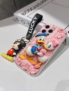 Disney Mickey Mouse Clubhouse Phone Case : 3D Fluffy Pattern Border Protector Phone Soft Phone Case With A Free Cute Mickey Bracelet Chain Lanyard, Mickey, Minnie, Goofy, Donald Duck, Daisy Duck, Pluto, For Apple 17 Promax 17 Pro 16 15 14 13 12 11 Pro Max XS Max X XR Soft Cover Summer Phone Case - White - View 7